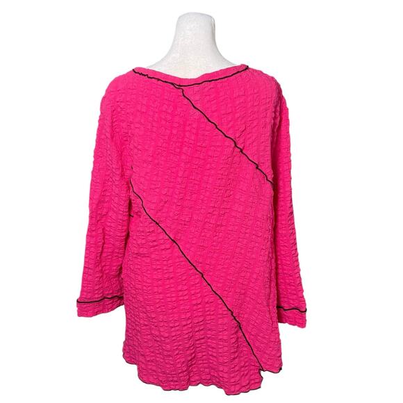 Ali Miles Blouse Women Medium Stretch Crinkle Gauze Hot Pink Artsy Flowy Fun Top - Picture 5 of 10